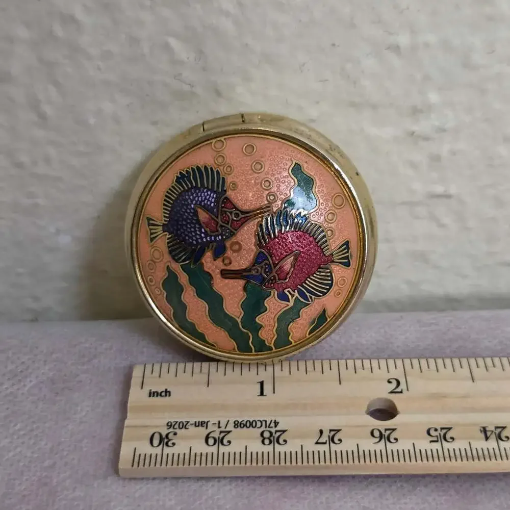 Vintage Cloisonne Tropical Fish Metal Pill Box